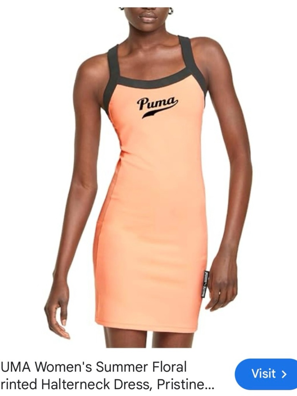Puma Peach Bodycon Tank Dress with Black Trim | Size Large Tennis Summer